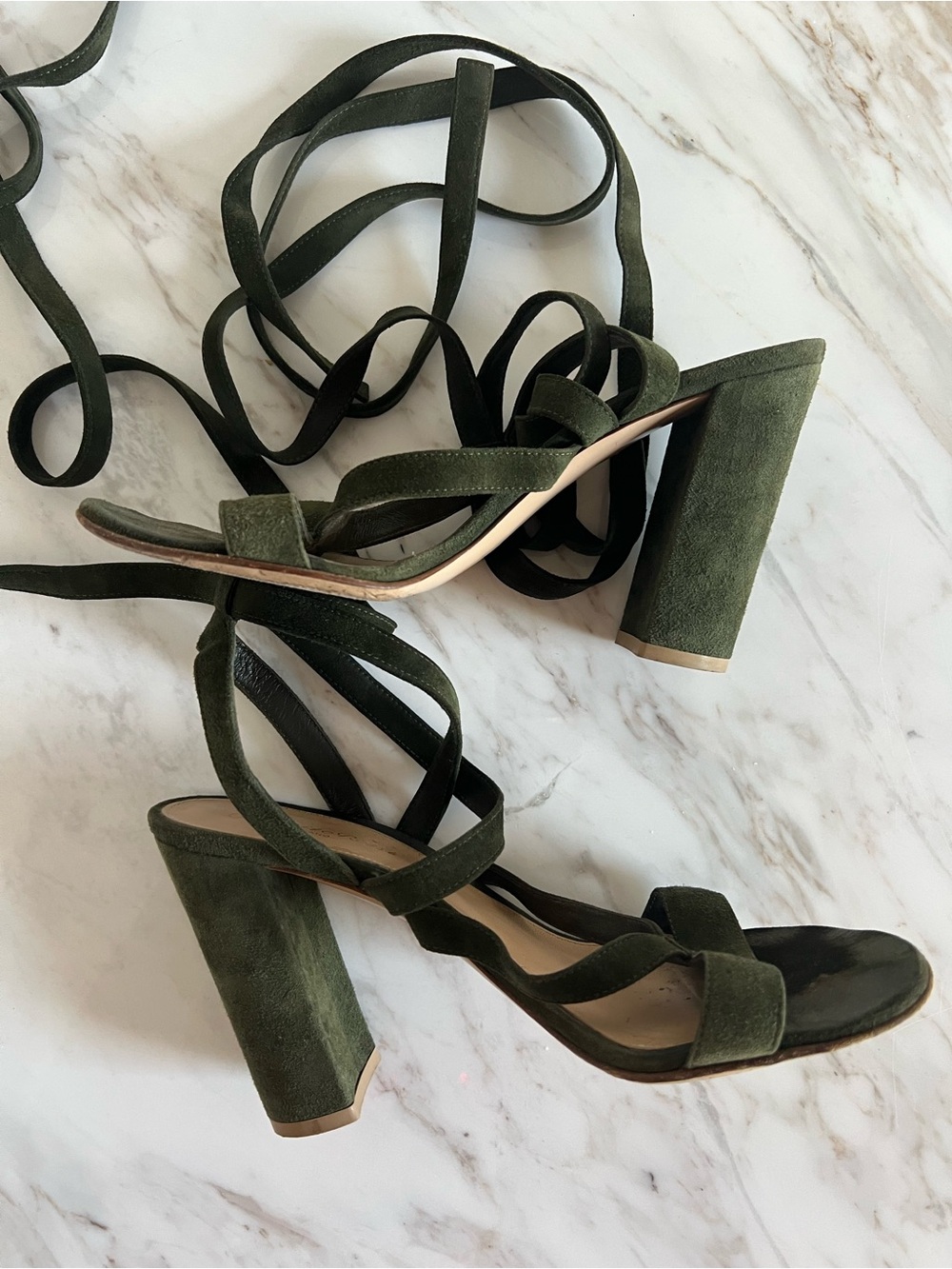 Gianvito Rossi Dark Green Suede Lace Up Block Heel Size 38.5 - Picture 2 of 8
